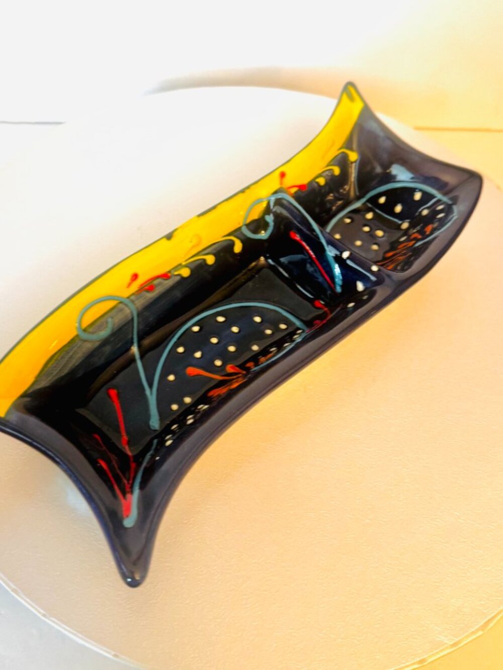 Hand Painted Decor Double Appetizer Bowl Serving Dish Antonio Ortiz Ruiz Spain